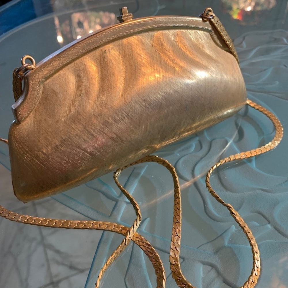 JUDITH LEIBER Vintage Brushed Gold Metal Clutch